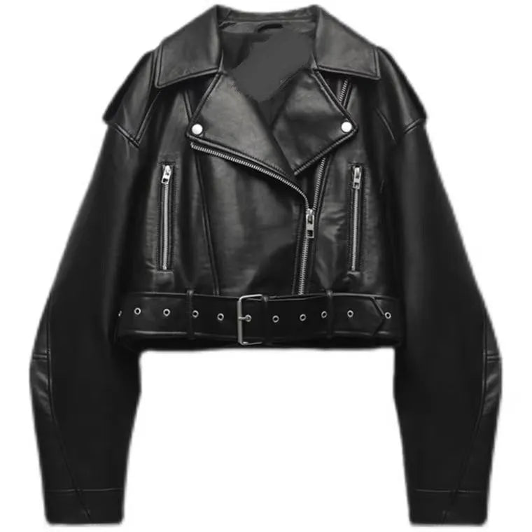 TRAF Oversized Vintage Faux Leather Jacket – Retro Biker Style