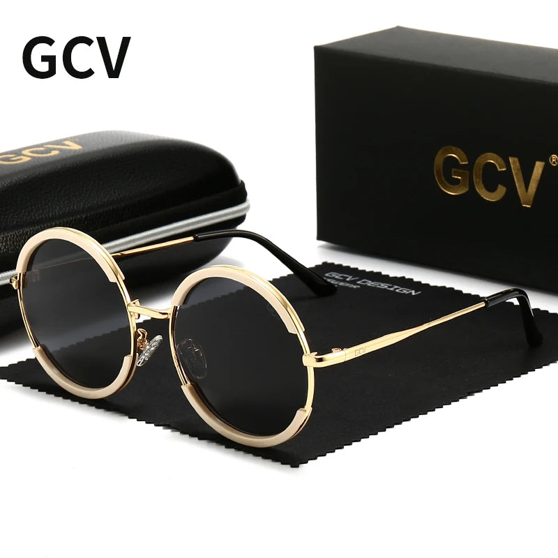 GCV Classic Round Sunglasses – Unisex Metal Frame, Polarized, Punk Style