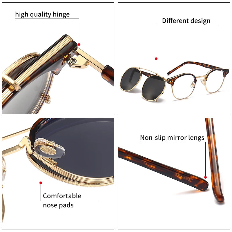 GCV Double Layer Sunglasses – Removable Lens, Polarized, Retro Steampunk Style