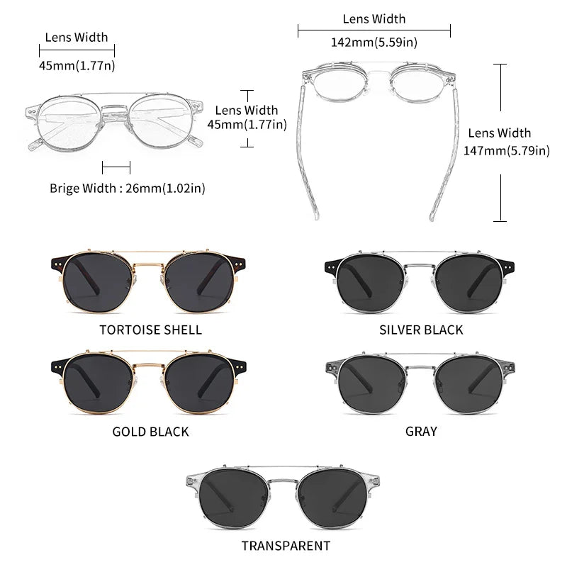 GCV Double Layer Sunglasses – Removable Lens, Polarized, Retro Steampunk Style