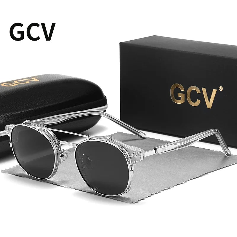 GCV Double Layer Sunglasses – Removable Lens, Polarized, Retro Steampunk Style