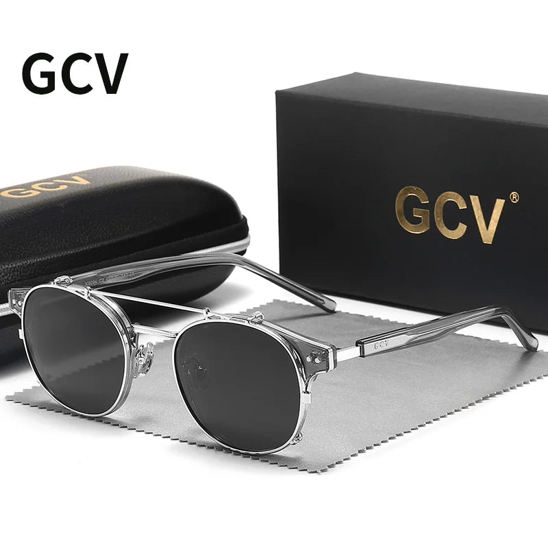 GCV Double Layer Sunglasses – Removable Lens, Polarized, Retro Steampunk Style