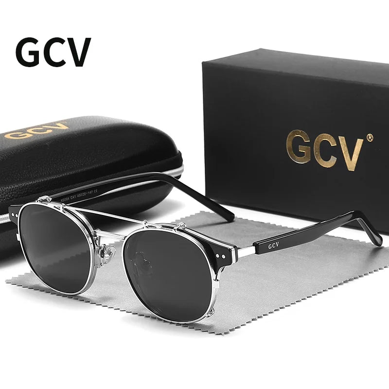 GCV Double Layer Sunglasses – Removable Lens, Polarized, Retro Steampunk Style