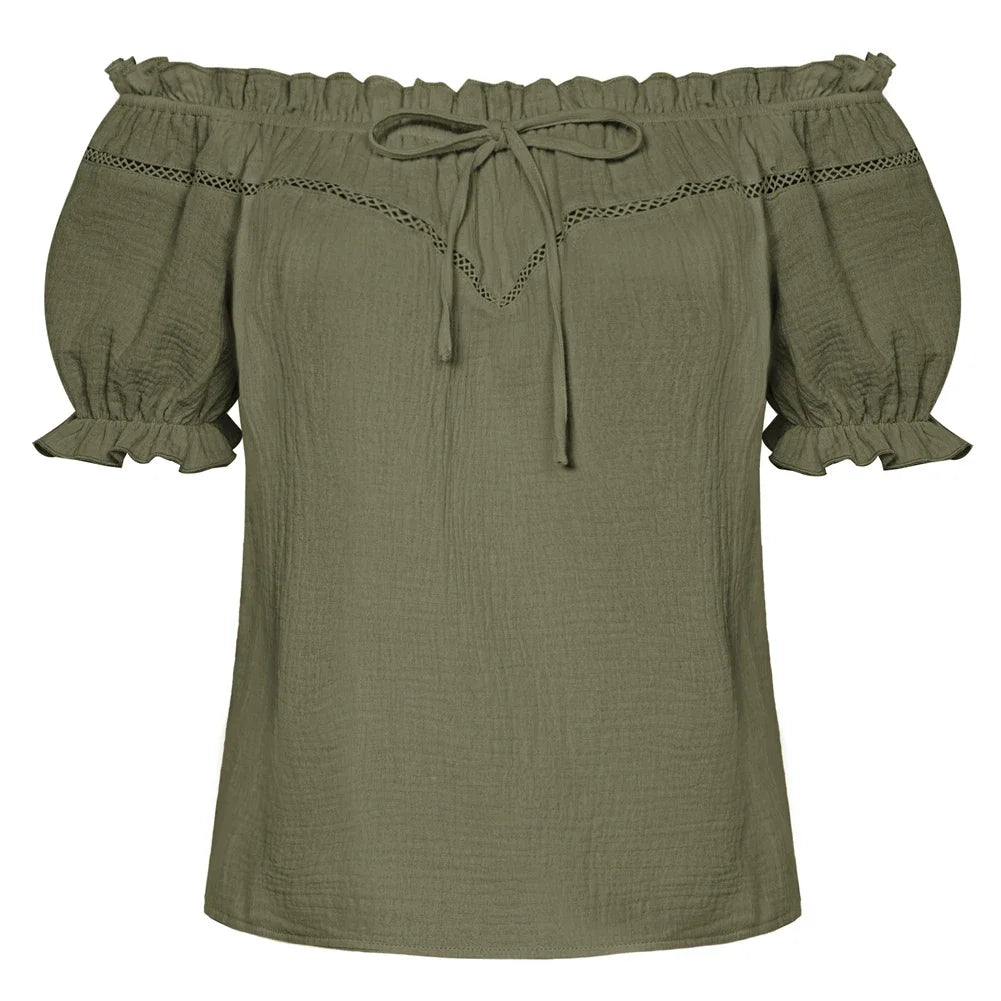 SD Women Renaissance Cotton Tops Short Sleeve Crew Neck Off Shoulder Tops