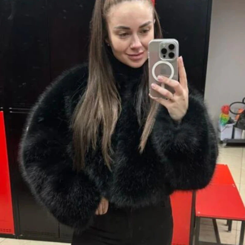 Luxury Gradient Cropped Faux Fur Coat