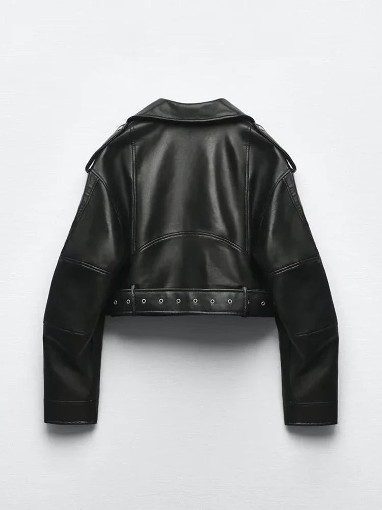 TRAF Oversized Vintage Faux Leather Jacket – Retro Biker Style
