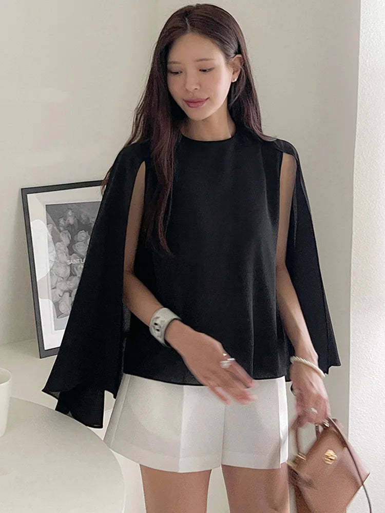 Zoki Chic Elegant Chiffon Blouse – Summer Loose Batwing Sleeve Office Top