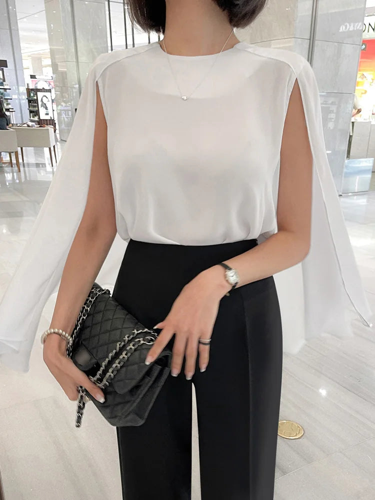 Zoki Chic Elegant Chiffon Blouse – Summer Loose Batwing Sleeve Office Top