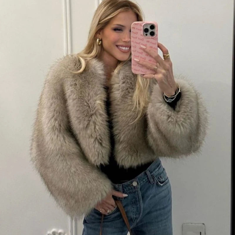 Luxury Gradient Cropped Faux Fur Coat