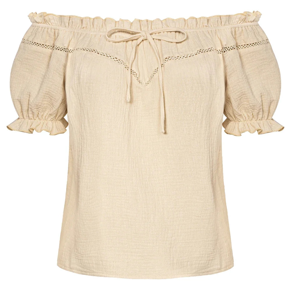 SD Women Renaissance Cotton Tops Short Sleeve Crew Neck Off Shoulder Tops