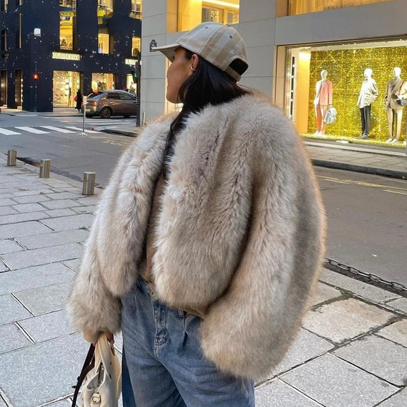 Luxury Gradient Cropped Faux Fur Coat