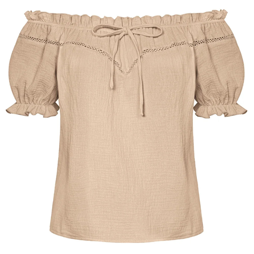 SD Women Renaissance Cotton Tops Short Sleeve Crew Neck Off Shoulder Tops
