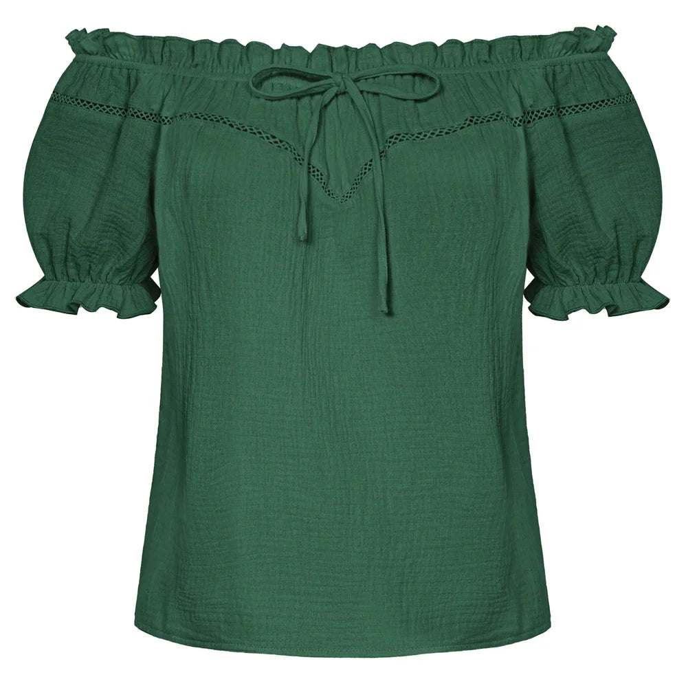 SD Women Renaissance Cotton Tops Short Sleeve Crew Neck Off Shoulder Tops