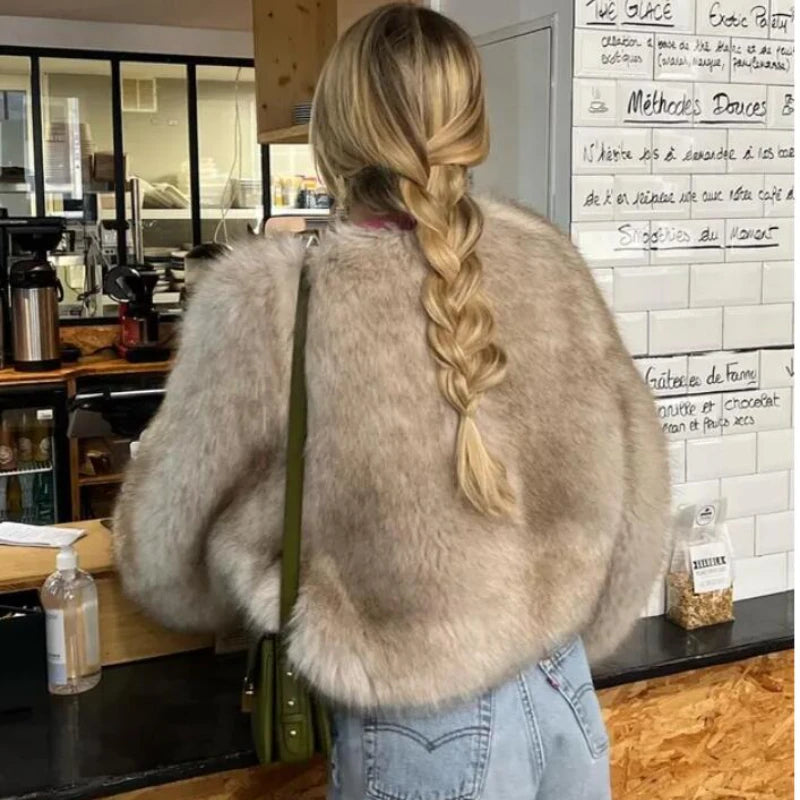 Luxury Gradient Cropped Faux Fur Coat
