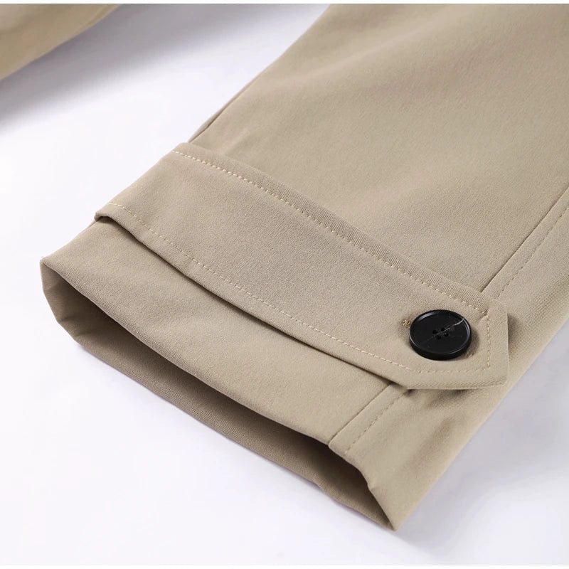 Elegant Jacket with Lapel – Long Model, Front Buttons and Tie.