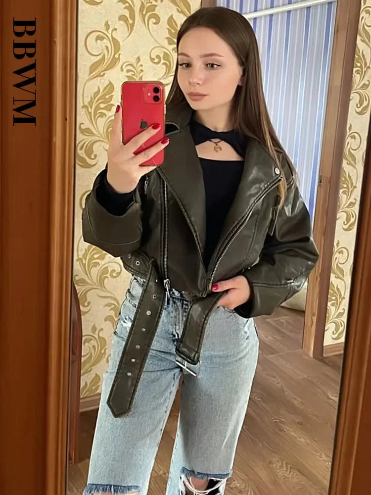 TRAF Oversized Vintage Faux Leather Jacket – Retro Biker Style