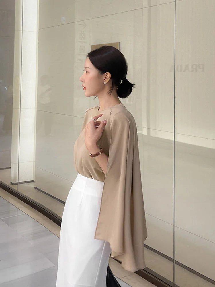 Zoki Chic Elegant Chiffon Blouse – Summer Loose Batwing Sleeve Office Top