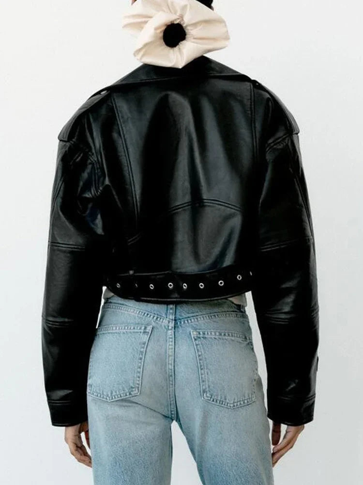 TRAF Oversized Vintage Faux Leather Jacket – Retro Biker Style