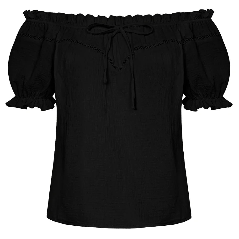 SD Women Renaissance Cotton Tops Short Sleeve Crew Neck Off Shoulder Tops