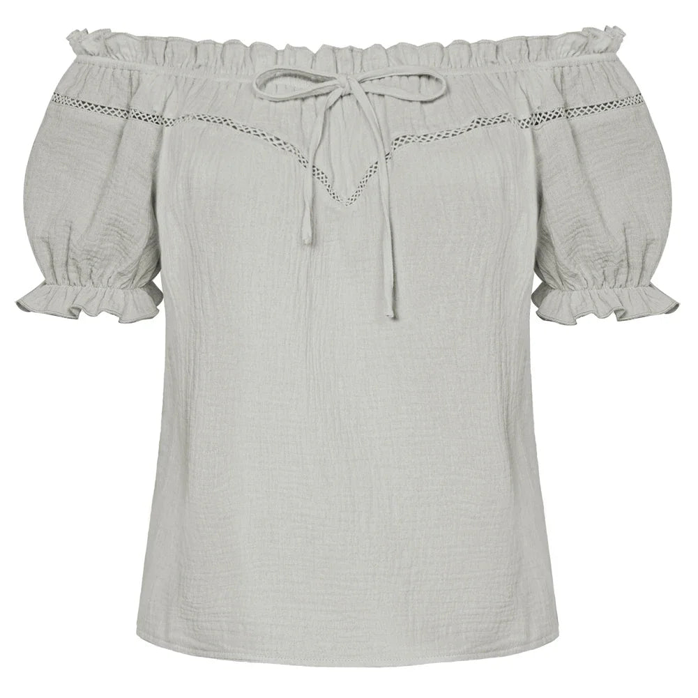 SD Women Renaissance Cotton Tops Short Sleeve Crew Neck Off Shoulder Tops