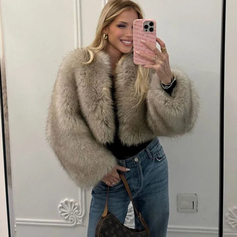 Luxury Gradient Cropped Faux Fur Coat