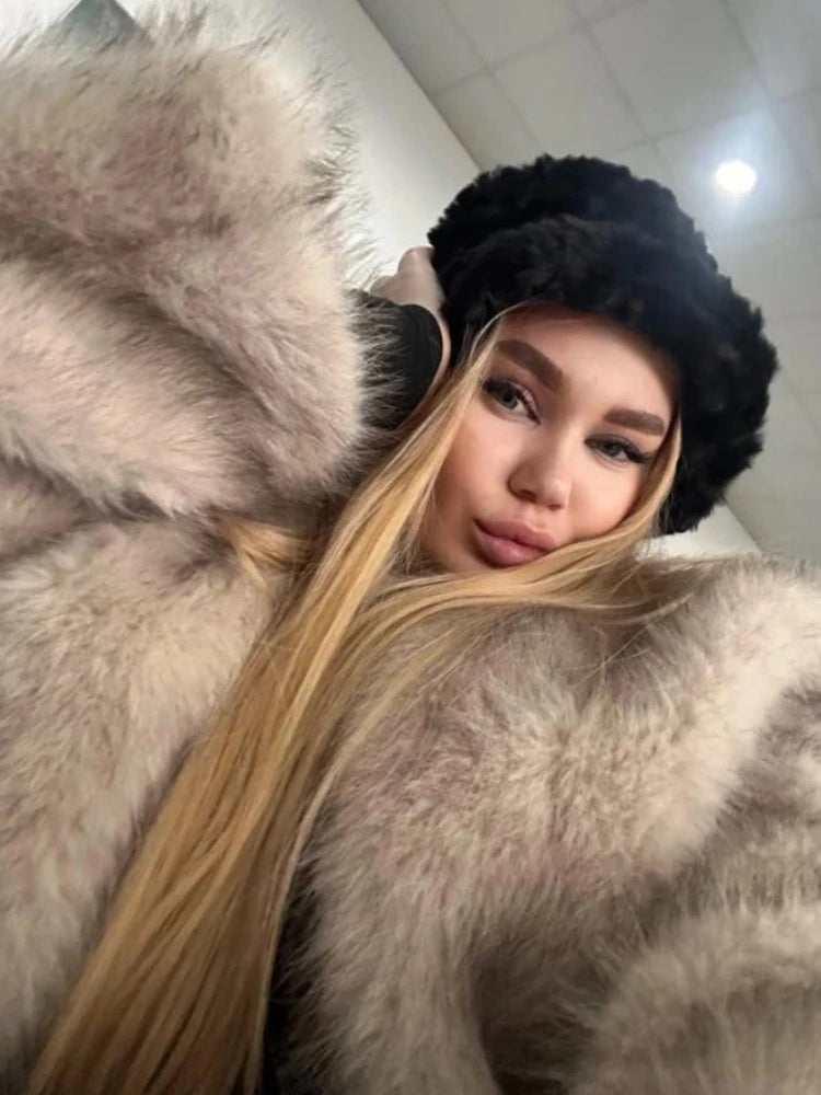 Luxury Gradient Cropped Faux Fur Coat