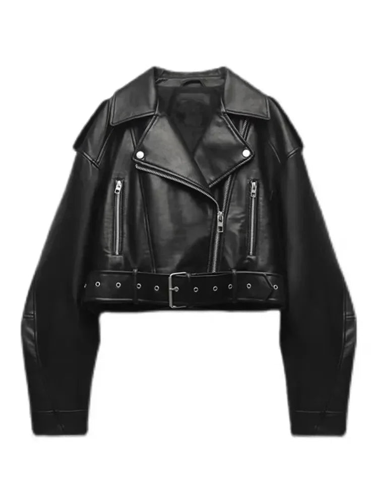 TRAF Oversized Vintage Faux Leather Jacket – Retro Biker Style